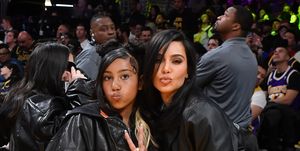 los angeles, california april 09 kim kardashian r and north west attend a basketball game between the los angeles lakers and the golden state warriors at cryptocom arena on april 09, 2024 in los angeles, california note to user user expressly acknowledges and agrees that, by downloading and or using this photograph, user is consenting to the terms and conditions of the getty images license agreement photo by allen berezovskygetty images