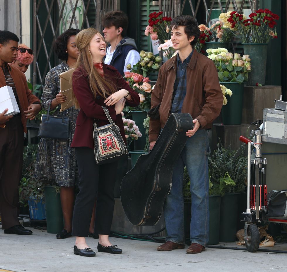 elle fanning and timothee chalamet on set in new jersey