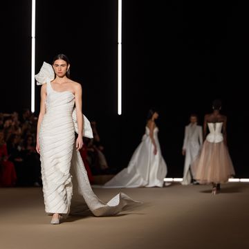 barcelona, spain april 19 a model walks the runway at pronovias fashion show during barcelona bridal week 2024 on april 19, 2024 in barcelona, spain photo by christian vieriggetty images