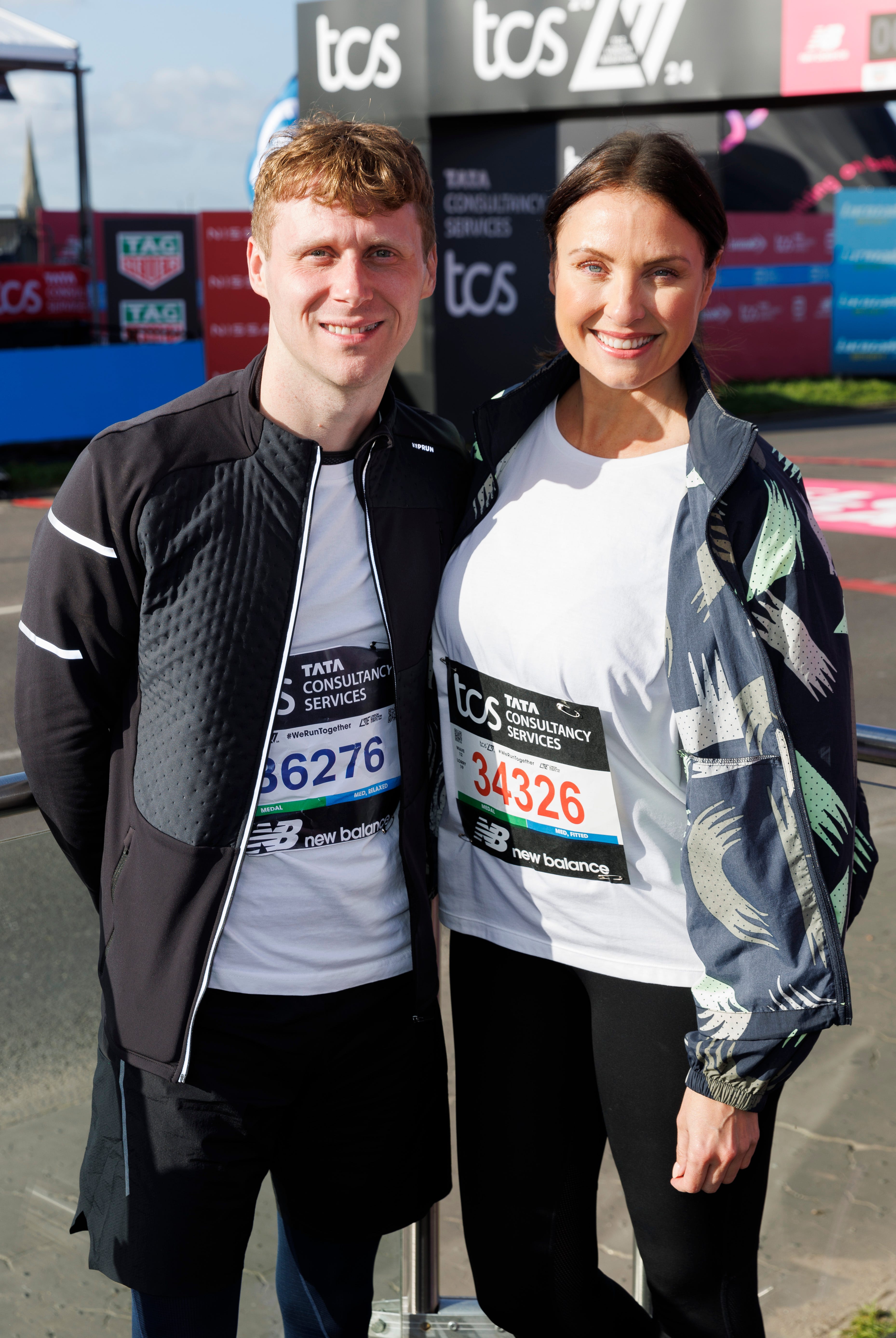 london, england april 21: jamie borthwick and emma barton photographed ahead of the start of the 2024 tcs london marathon on april 21, 2024 in london, england. (photo by john phillips/getty images)