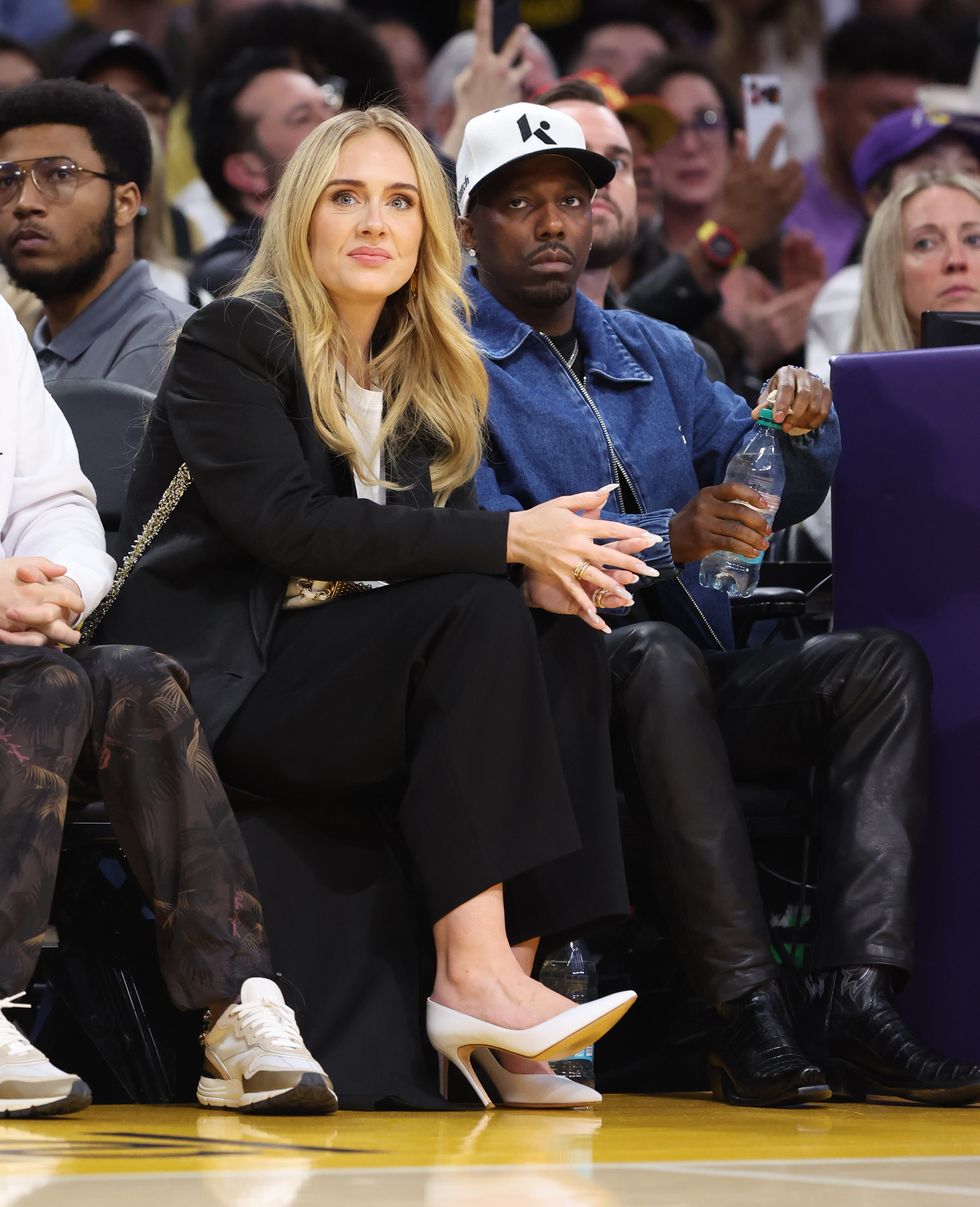 los angeles, california april 27 singer adele and boyfriend rich paul in game 4 between the lakers and nuggets of the nba playoffs at cryptocom arena saturday wally skalijlos angeles times via getty images
