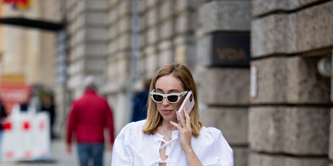 berlin, germany may 01 sonia lyson is seen wearing ballerinas zara, leopard print pants white blouse ganni, bag sunglasses dior, belt hermes on may 01, 2024 in berlin, germany photo by christian vieriggetty images