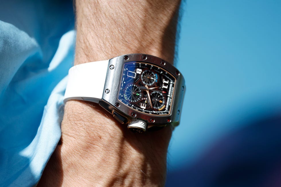 miami, florida may 02 a detail shot of the richard mille watch of charles leclerc of monaco and ferrari during previews ahead of the f1 grand prix of miami at miami international autodrome on may 02, 2024 in miami, florida photo by chris graythengetty images