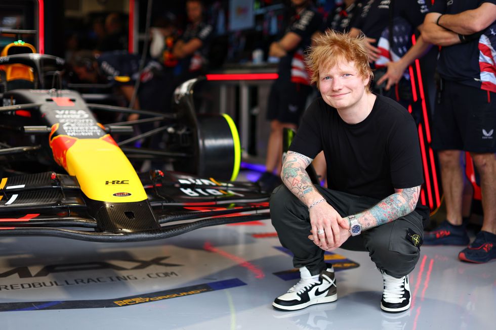 miami, florida may 03 ed sheeran poses for a photo outside the oracle red bull racing garage prior to sprint qualifying ahead of the f1 grand prix of miami at miami international autodrome on may 03, 2024 in miami, florida photo by clive rose formula 1formula 1 via getty images
