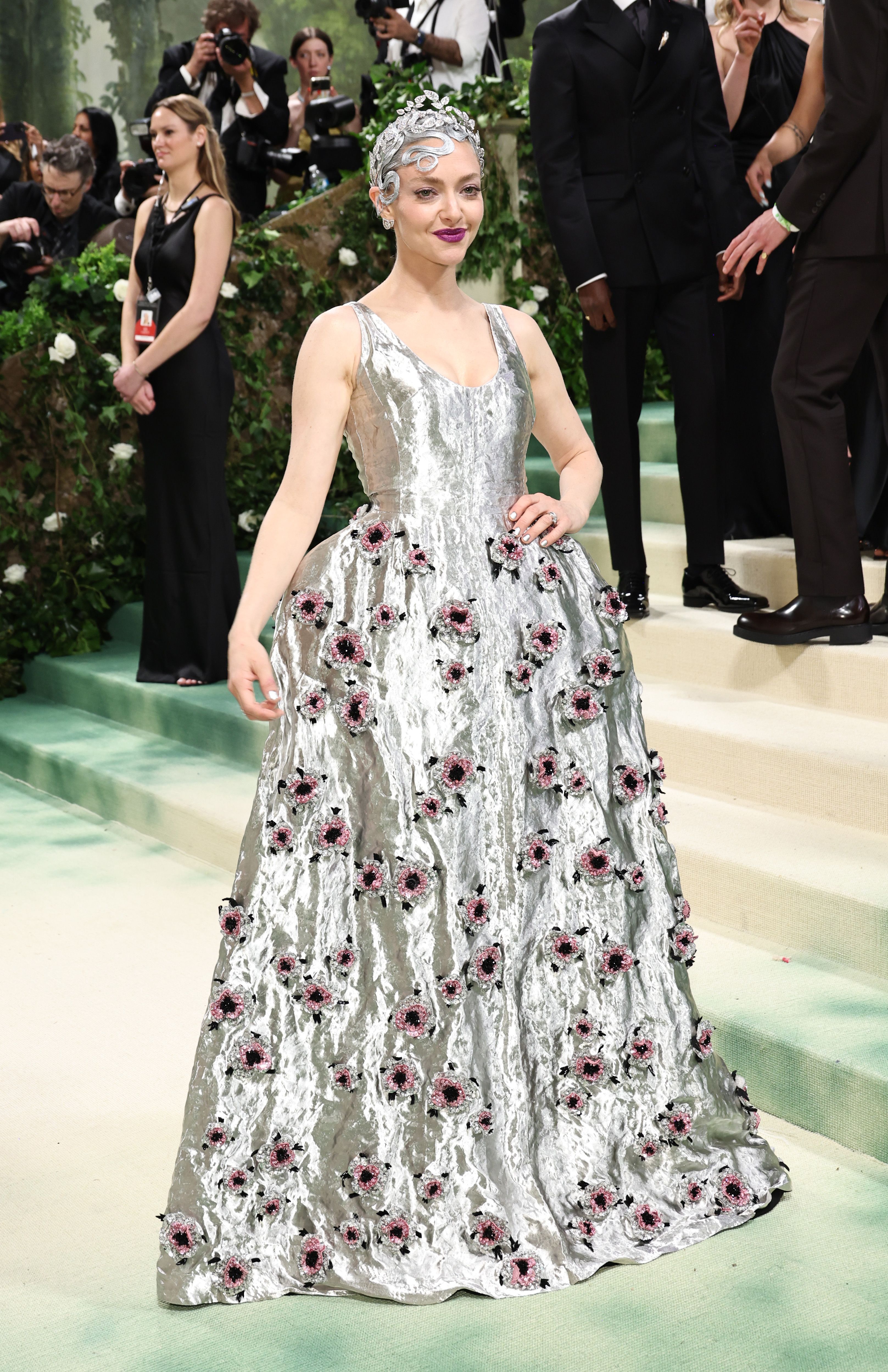 Amanda Seyfried Matches Silver Hair to Diamond Crown at 2024 Met Gala