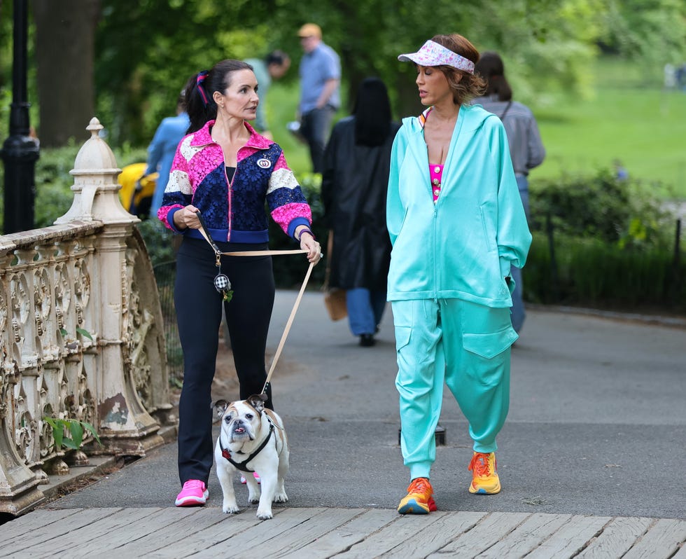 new york, ny may 13 kristin davis and nicole ari parker are seen on the set of and just like that in central park on may 13, 2024 in new york city photo by jose perezbauer griffingc images