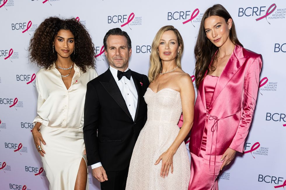 new york, new york may 14 l r imaan hammam, justin boxford, carolyn murphy and karlie kloss attend the 2024 bcrf hot pink party at the glasshouse on may 14, 2024 in new york city photo by gothamwireimage
