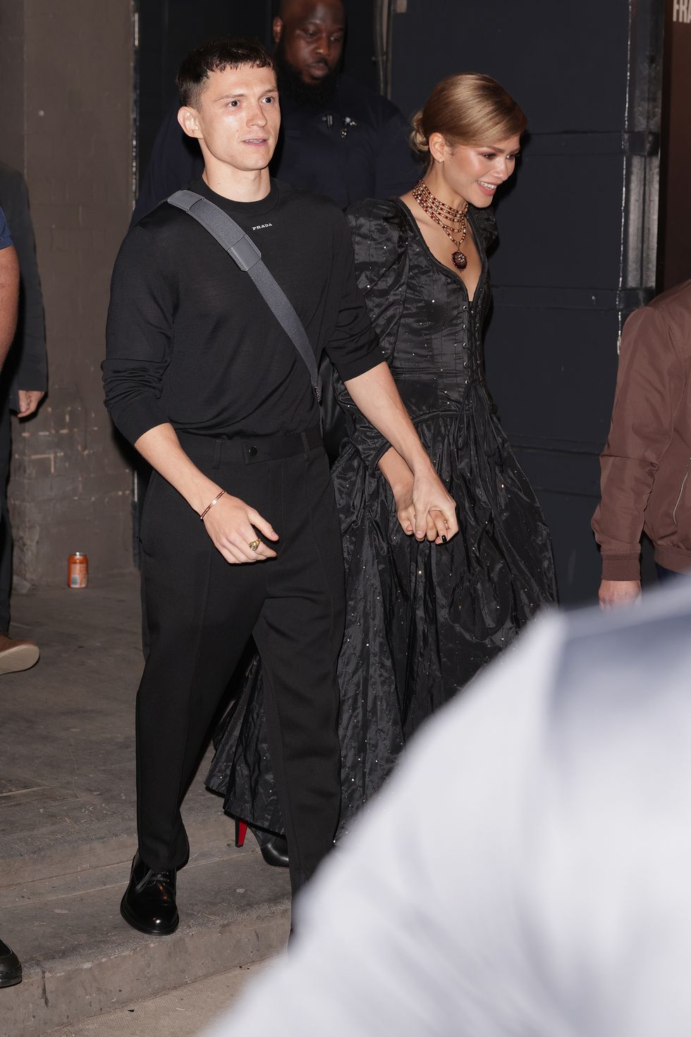 london, england may 23 tom holland and zendaya are seen leaving the duke of yorks theatre after a romeo and juliet press night on may 23, 2024 in london, england photo by ricky vigil m justin e palmergc images