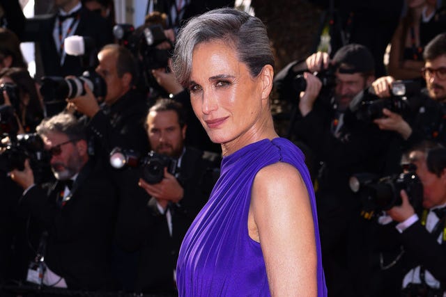 andie macdowell cannes purple dress