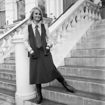 barbara hulanicki, fashion designer and owner of biba fashion boutique, pictured outside her kensington home, london, wednesday 6th december 1967, wearing her maxi skirt photo by doreen spoonermirrorpix via getty images