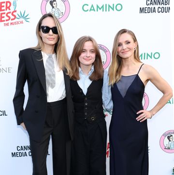 los angeles, california may 30 l r angelina jolie, vivienne jolie pitt and kristen bell attend the opening night performance of reefer madness the musical at the whitley on may 30, 2024 in los angeles, california photo by monica schippergetty images