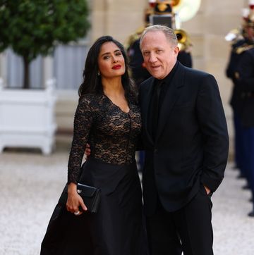 paris, france june 08 salma hayek and husband francois henri pinault arrive to attend an official state dinner as part of us presidents state visit to france, at the presidential elysee palace on june 08, 2024 in paris, france us president joe biden is in france to commemorate the 80th anniversary of the invasion of normandy and to emphasize the continued role of the united states in helping to protect democratic values in europe photo by marc piaseckigetty images
