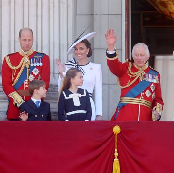 london, england june 15 prince george of wales, prince william, prince of wales, prince louis of wales, princess charlotte of wales, catherine, princess of wales, king charles iii and queen camilla during trooping the colour at buckingham palace on june 15, 2024 in london, england trooping the colour is a ceremonial parade celebrating the official birthday of the british monarch the event features over 1,400 soldiers and officers, accompanied by 200 horses more than 400 musicians from ten different bands and corps of drums march and perform in perfect harmony photo by chris jacksongetty images