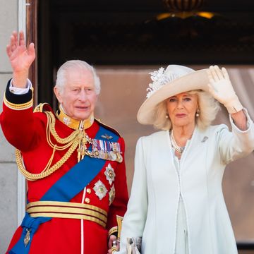 london, england june 15 king charles iii and queen camilla during trooping the colour on june 15, 2024 in london, england trooping the colour is a ceremonial parade celebrating the official birthday of the british monarch the event features over 1,400 soldiers and officers, accompanied by 200 horses more than 400 musicians from ten different bands and corps of drums march and perform in perfect harmony photo by samir husseinwireimage