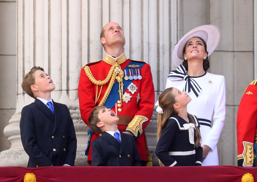 london, england june 15 prince george of wales, prince william, prince of wales, prince louis of wales, princess charlotte of wales and catherine, princess of wales on the balcony of buckingham palace during trooping the colour on june 15, 2024 in london, england trooping the colour is a ceremonial parade celebrating the official birthday of the british monarch the event features over 1,400 soldiers and officers, accompanied by 200 horses more than 400 musicians from ten different bands and corps of drums march and perform in perfect harmony photo by karwai tangwireimage