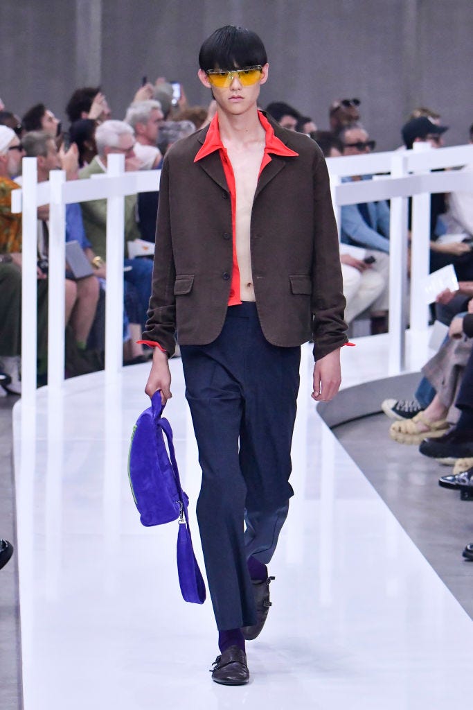 milan, italy june 16: a model walks the runway during the prada ready to wear spring/summer 2025 fashion show as part of the milan men fashion week on june 16, 2024 in milan, italy. (photo by victor virgile/gamma rapho via getty images)