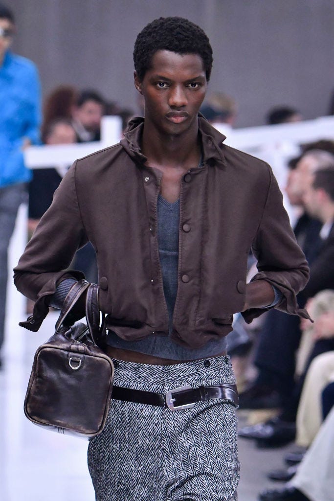 milan, italy june 16: a model walks the runway during the prada ready to wear spring/summer 2025 fashion show as part of the milan men fashion week on june 16, 2024 in milan, italy. (photo by victor virgile/gamma rapho via getty images)