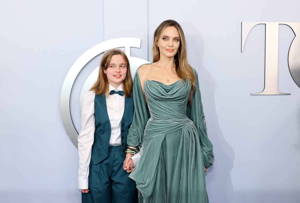 Angelina Jolie Stuns at the Tony Awards in a Teal Velvet Gown