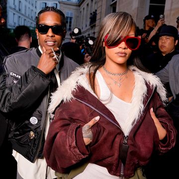 a$ap rocky and rihanna at the awge fashion show during paris fashion week menswear springsummer 2025 held at hocirctel de maisons on june 21, 2024 in paris, france photo by swan galletwwd via getty images