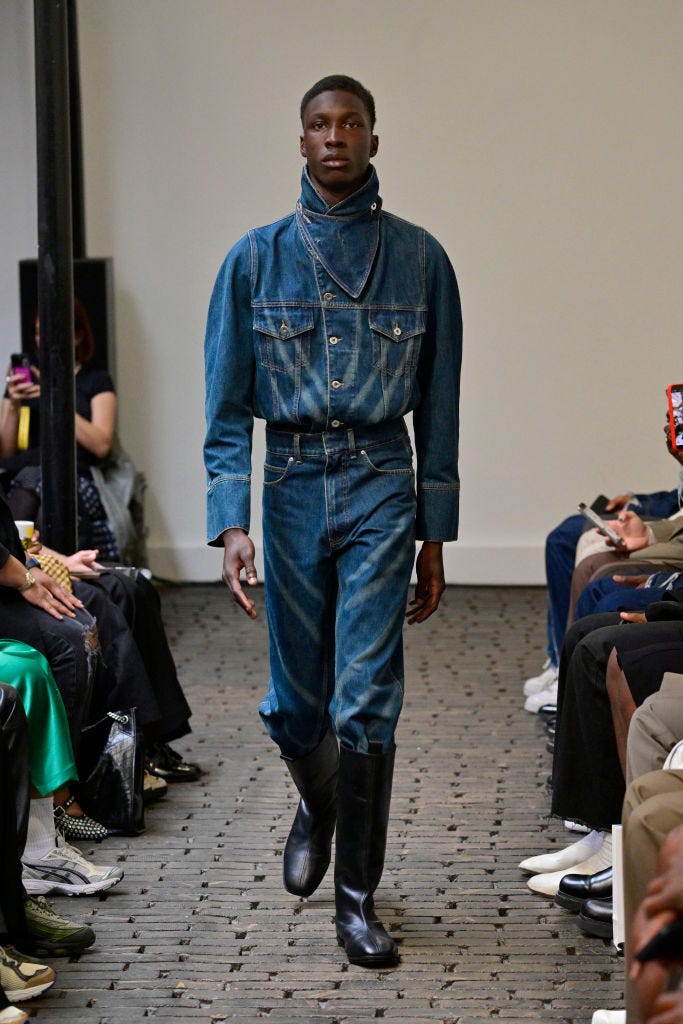 paris, france june 19: (editorial use only for non editorial use please seek approval from fashion house) a model walks the runway during the bianca saunders menswear spring/summer 2025 show as part of paris fashion week on june 19, 2024 in paris, france. (photo by kristy sparow/getty images)