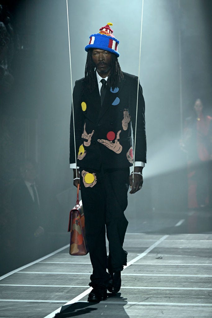 paris, france june 22: (editorial use only for non editorial use please seek approval from fashion house) a model walks the runway during the kidsuper menswear spring/summer 2025 show as part of paris fashion week on june 22, 2024 in paris, france. (photo by kristy sparow/getty images)