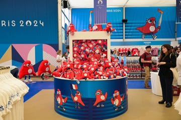 this photograph shows olympic and paralympic phryges mascots at the official store of the paris 2024 summer olympic and paralympic games on the opening day, in paris on june 27, 2024 photo by bertrand guay afp photo by bertrand guayafp via getty images