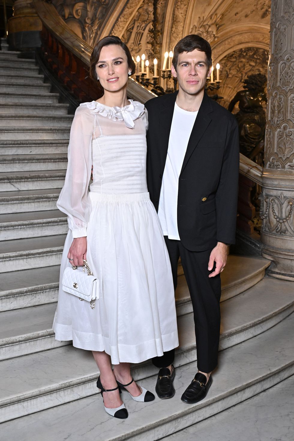 paris, france june 25 editorial use only for non editorial use please seek approval from fashion house keira knightley and james righton attend the chanel haute couture fallwinter 2024 2025 show as part of paris fashion week on june 25, 2024 in paris, france photo by stephane cardinale corbiscorbis via getty images