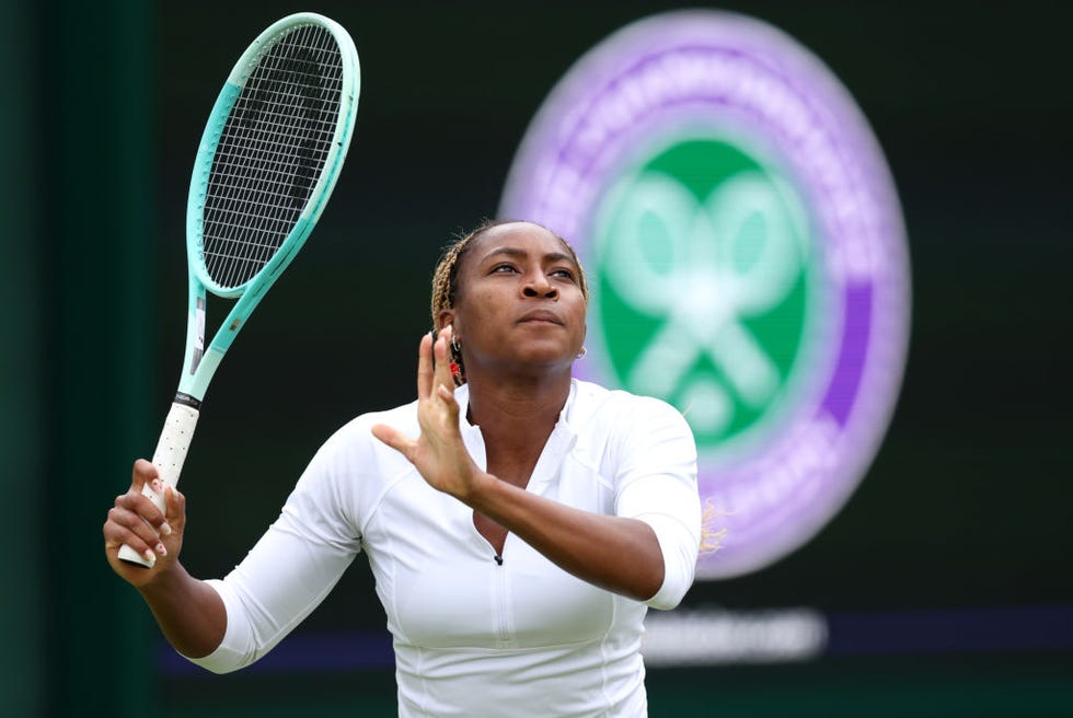 london, england june 28: coco gauff of united states looks on during practice prior to the championships wimbledon 2024 at all england lawn tennis and croquet club on june 28, 2024 in london, england. (photo by clive brunskill/getty images)
