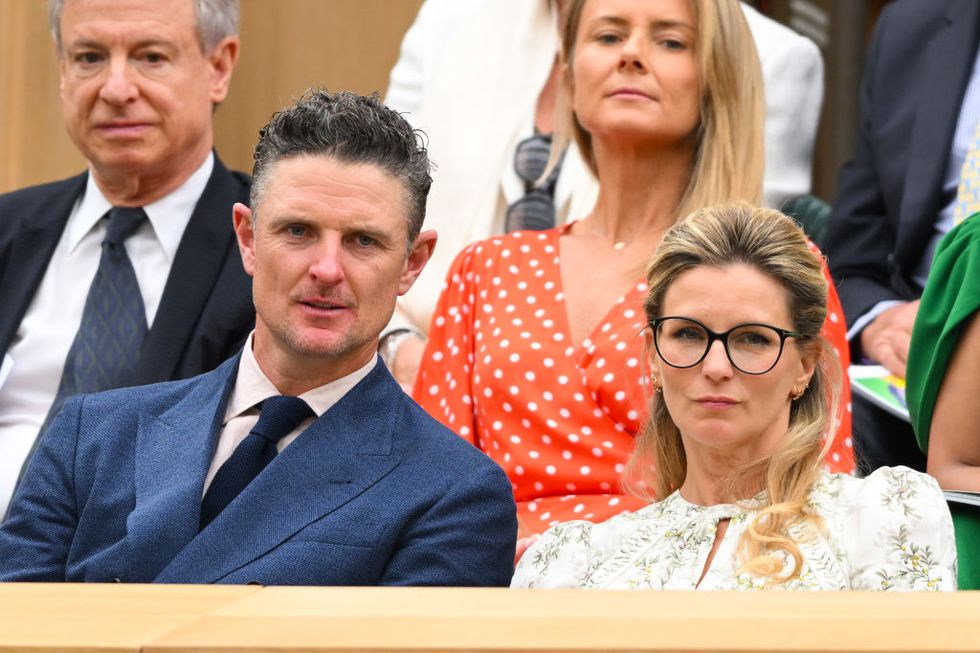 london, england july 03 justin rose and kate phillips attend day three of the wimbledon tennis championships at the all england lawn tennis and croquet club on july 03, 2024 in london, england photo by karwai tangwireimage