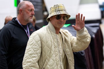 northampton, england july 5 brad pitt waves to onlookers in the f1 paddock during practice ahead of the f1 grand prix of great britain at silverstone circuit on july 5, 2024 in northampton, united kingdom photo by kym illmangetty images