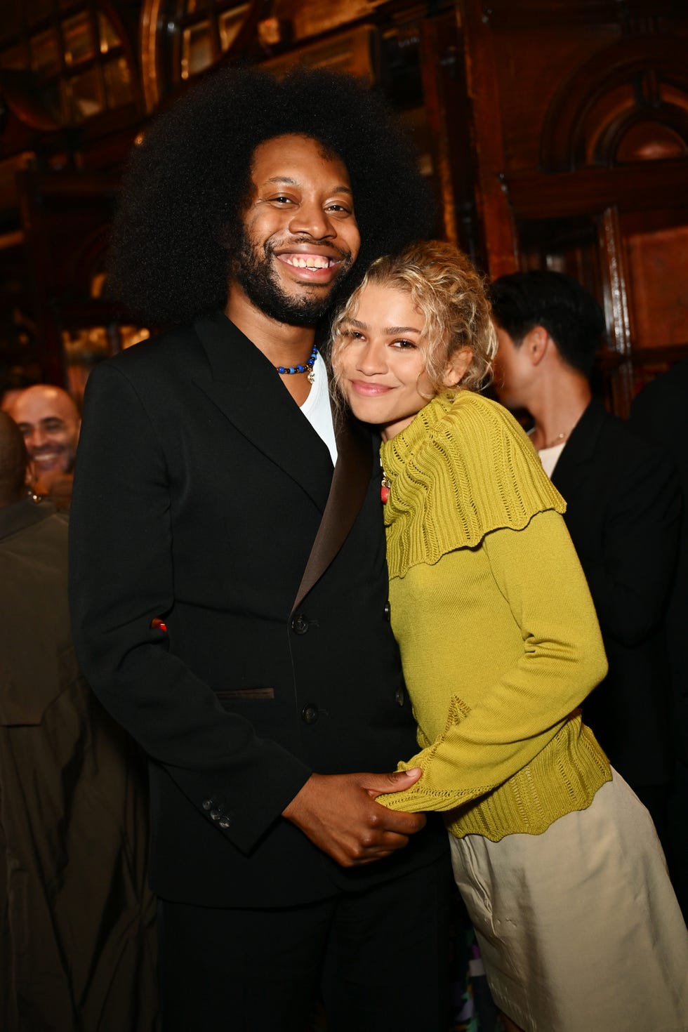 london, england july 10 playwright jeremy o harris and zendaya pose in the foyer following the press night performance of slave play at the noel coward theatre on july 10, 2024 in london, england photo by jed cullendave benettgetty images