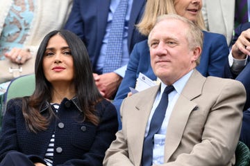 london, england july 07 salma hayek and francedilois henri pinault attend day seven of the wimbledon tennis championships at the all england lawn tennis and croquet club on july 07, 2024 in london, england photo by karwai tangwireimage