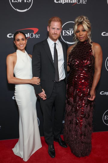 hollywood, california july 11 exclusive coverage l r meghan, duchess of sussex, prince harry, duke of sussex and serena williams attend the 2024 espy awards at dolby theatre on july 11, 2024 in hollywood, california photo by kevin mazurgetty images for wp
