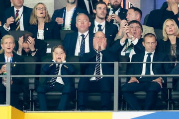 berlin, germany july 14 prince george of wales and prince william, prince of wales react, right uefa president aleksander ceferin during the uefa euro 2024 final match between spain and england at olympiastadion on july 14, 2024 in berlin, germany photo by jean catuffegetty images