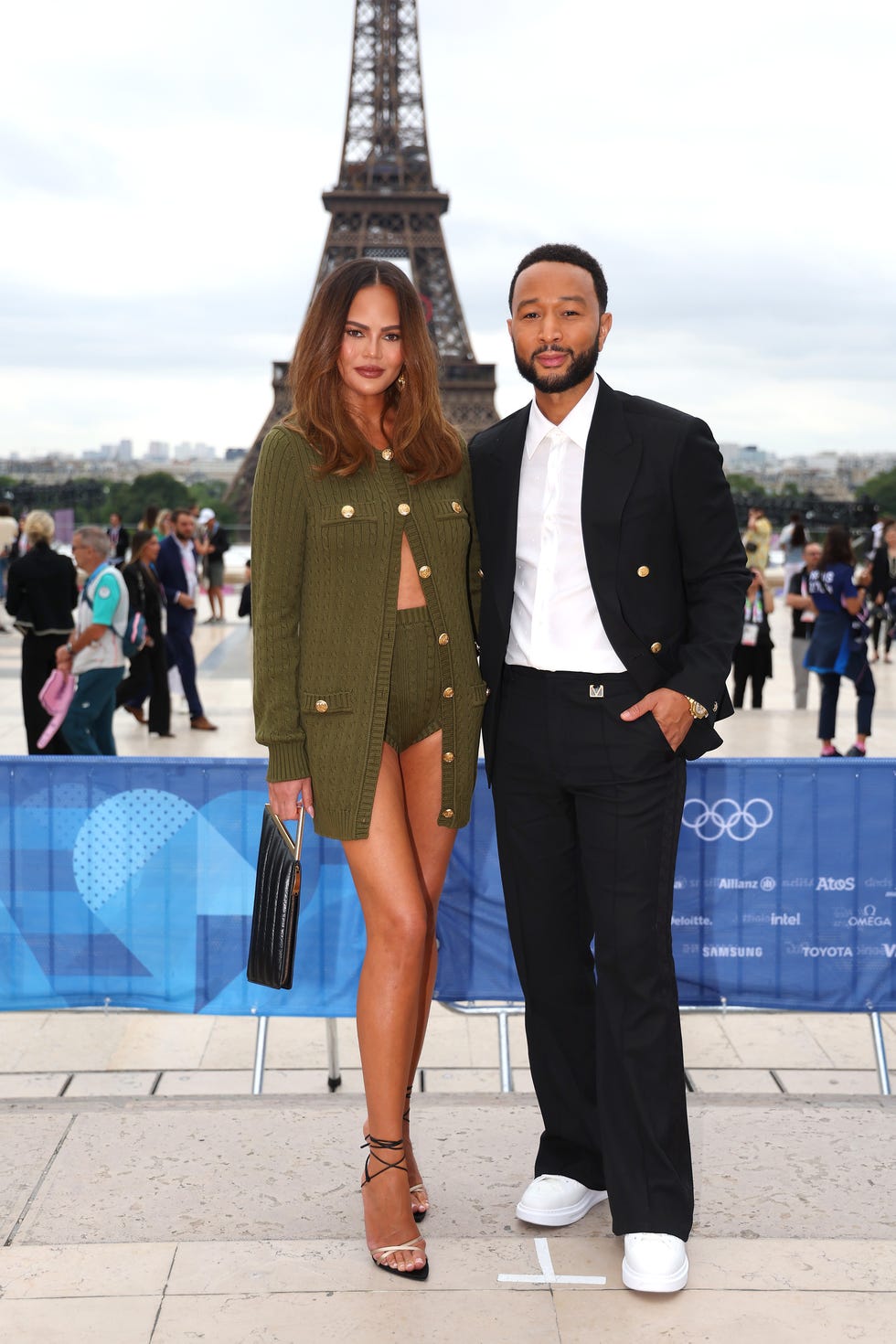 paris, france july 26 chrissy teigen and john legend attend the red carpet ahead of the opening ceremony of the olympic games paris 2024 on july 26, 2024 in paris, france photo by matthew stockmangetty images