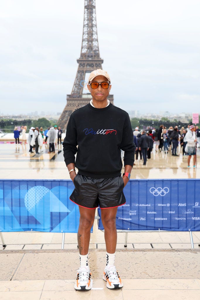 paris, france july 26 pharrell williams attends the red carpet ahead of the opening ceremony of the olympic games paris 2024 on july 26, 2024 in paris, france photo by matthew stockmangetty images