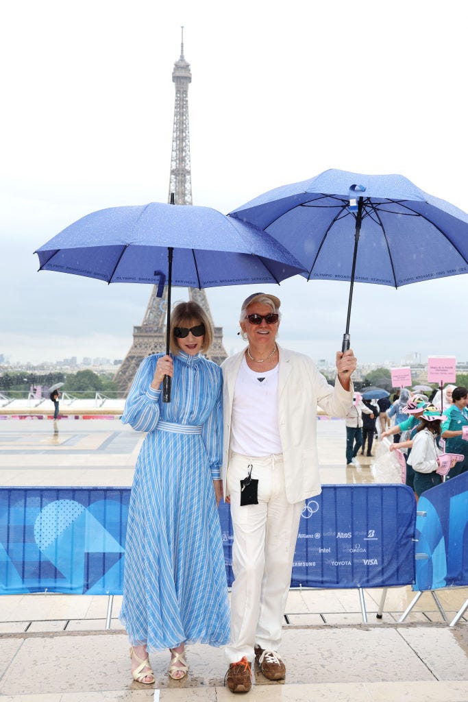 paris, france july 26 anna wintour and baz luhrmann attend the red carpet ahead of the opening ceremony of the olympic games paris 2024 on july 26, 2024 in paris, france photo by matthew stockmangetty images