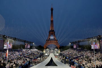 paris, france july 26 a general view of eiffel tower and the place du trocadero during the opening ceremony of the olympic games paris 2024 on july 26, 2024 in paris, france photo by jamie squiregetty images