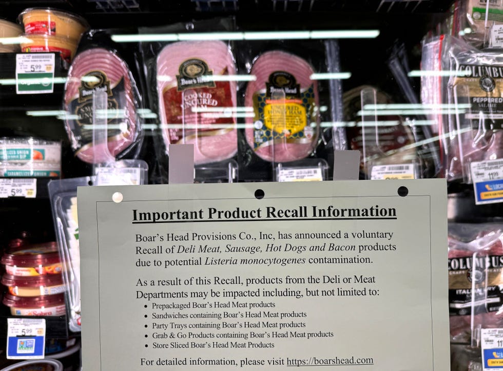 san rafael, california july 31 a recall notice is posted next to boars head meats that are displayed at a safeway store on july 31, 2024 in san rafael, california according to the us department of agriculture’s food safety and inspection service, boars head has expanded its recall of ready to eat meat and poultry products to nearly 7 million additional pounds due to a listeria outbreak photo by justin sullivangetty images