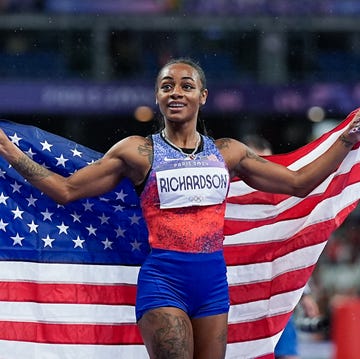 Athletics - Olympic Games Paris 2024: Day 8 paris, france august 3 silver medalist shacarri richardson of united states celebrates during the women 100m final on day eight of the olympic games paris 2024 at stade de france on august 3, 2024 in paris, france photo by daniela porcellieurasia sport imagesgetty images