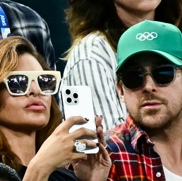 GYMNASTICS-ARTISTIC-OLY-PARIS-2024-VIP us actress eva mendes l and her partner canadian actor ryan gosling r attend the artistic gymnastics womens uneven bars final during the paris 2024 olympic games at the bercy arena in paris, on august 4, 2024 photo by loic venance afp photo by loic venanceafp via getty images
