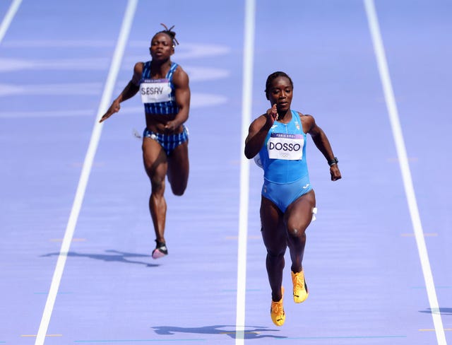 paris, france august 02 zaynab dosso of team italy reacts competes the womens 100m round 1 on day seven of the olympic games paris 2024 at stade de france on august 02, 2024 in paris, france photo by steph chambersgetty images