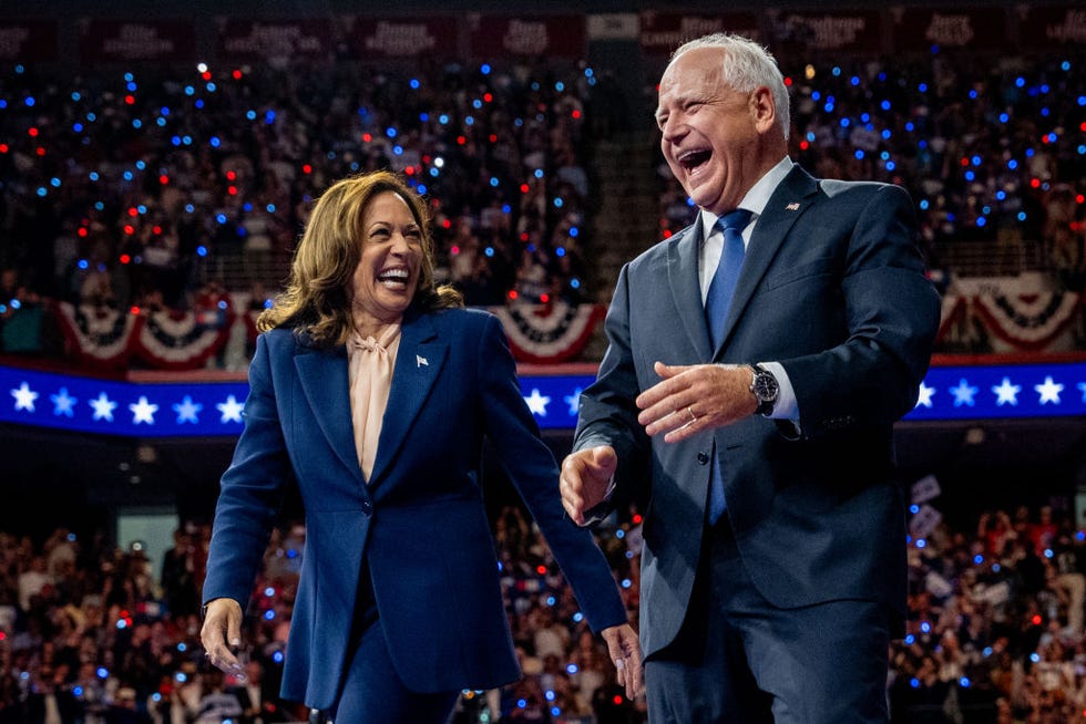 philadelphia, pennsylvania august 6 democratic presidential candidate, us vice president kamala harris and democratic vice presidential nominee minnesota gov tim walz walk out on stage together during a campaign event on august 6, 2024 in philadelphia, pennsylvania harris ended weeks of speculation about who her running mate would be, selecting the 60 year old midwestern governor over other candidates photo by andrew harnikgetty images