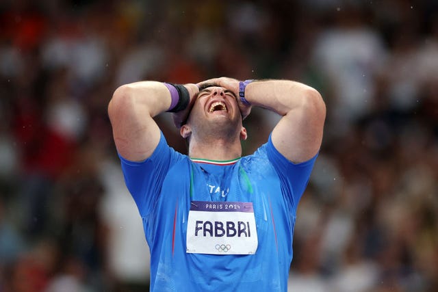 paris, france august 03 leonardo fabbri of team italy reacts during the mens shot put final on day eight of the olympic games paris 2024 at stade de france on august 03, 2024 in paris, france photo by patrick smithgetty images