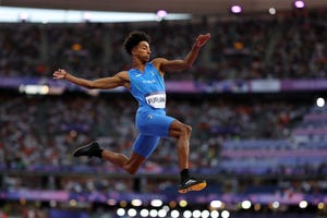 paris, france august 06 mattia furlani of team italy competes during the mens long jump final on day eleven of the olympic games paris 2024 at stade de france on august 06, 2024 in paris, france photo by cameron spencergetty images