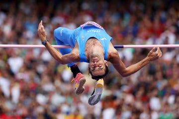 paris, france august 07 gianmarco tamberi of team italy competes during the mens high jump qualification on day twelve of the olympic games paris 2024 at stade de france on august 07, 2024 in paris, france photo by cameron spencergetty images