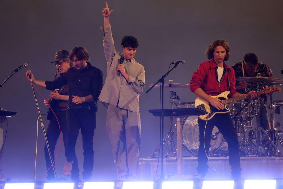 french rock band phoenix perform with us singer ezra koenig c during the closing ceremony of the paris 2024 olympic games at the stade de france, in saint denis, in the outskirts of paris, on august 11, 2024 photo by franck fife  afp photo by franck fifeafp via getty images