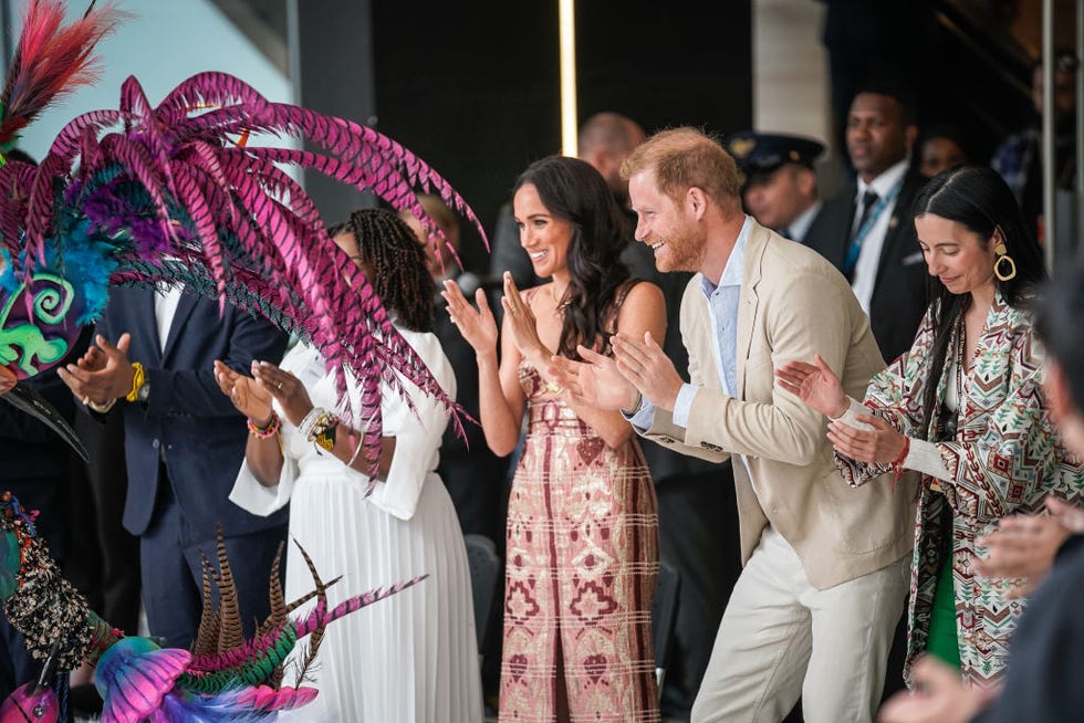 bogota, colombia august 15 vice president of colombia francia márquez, meghan, duchess of sussex and prince harry, duke of sussex attend a folkloric presentation at centro nacional de las artes delia zapata during their visit to colombia on august 15, 2024 in bogota, colombia photo by diego cuevasgetty images