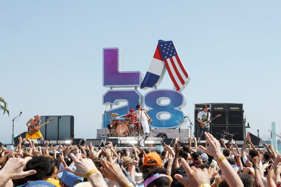 unspecified exclusive coverage in this image released on august 11, l r flea, chad smith, anthony kiedis, and john frusciante of red hot chili peppers perform at the la28 olympic games handover celebration photo by kevin mazurgetty images for la28