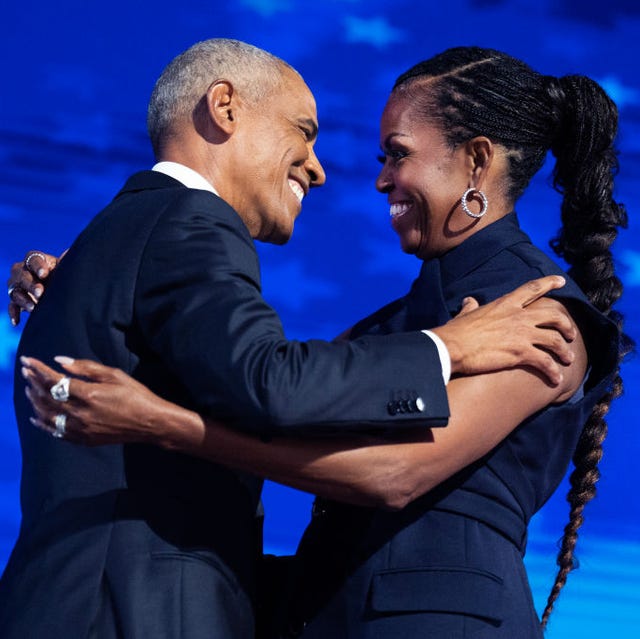 2024 Democratic National Convention TW united states august 20 former president barack obama and former first lady michelle obama appear on stage in between their addresses on the second night of the democratic national convention at the united center in chicago, ill, on tuesday, august 20, 2024 tom williamscq roll call, inc via getty images